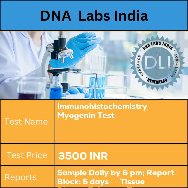 Immunohistochemistry Myogenin Test cost Submit tumor tissue in 10% Formal-saline OR Formalin fixed paraffin embedded block. Ship at room temperature. Provide a copy of the Histopathology report