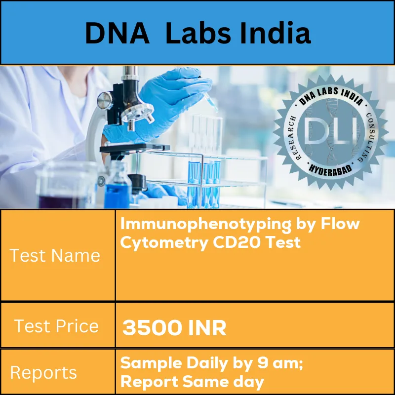Immunophenotyping by Flow Cytometry CD20 Test cost 3 mL (2 mL min.) whole blood in 1 Lavender Top (EDTA) tube AND 3 mL (2 mL min.) whole blood in 1 Green Top (Sodium Heparin) tube OR 2 mL (1 mL min.) Bone marrow in 1 Green Top (Sodium heparin) tube. Ship immediately at 18u0192??22?u00f8C. DO NOT REFRIGERATE OR FREEZE. Specify time