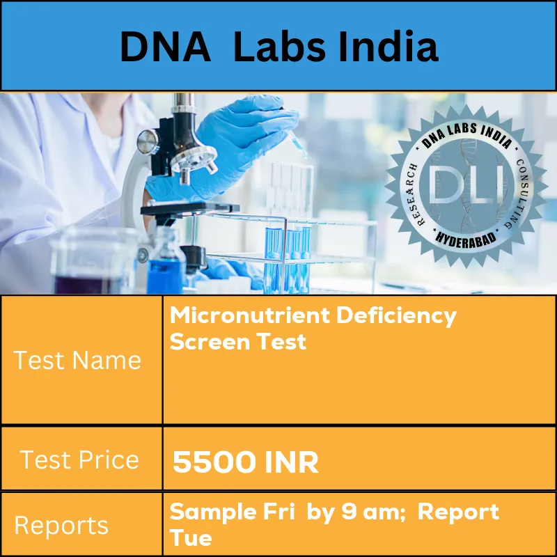 Micronutrient Deficiency Screen Test cost 2 mL (1.5 mL min.) serum from 1 Red Top (No Additive) tube. Separate serum from cells within 1 hour of collection. Protect from light by wrapping in aluminium foil AND 2 mL (1 mL min.) serum from 1 SST AND 3 mL (2 mL min.) serum from 1 metal free White Top (Z-No Additive) tube available from LPL. Ship refrigerated or frozen AND 4 mL (2 mL min.) whole blood from 1 metal free Royal Blue Top (K2EDTA) tube available from LPL. Ship refrigerated. DO NOT FREEZE. Use powderless gloves during specimen collection. Ship at specified temperatures. Overnight fasting is mandatory. INR in India