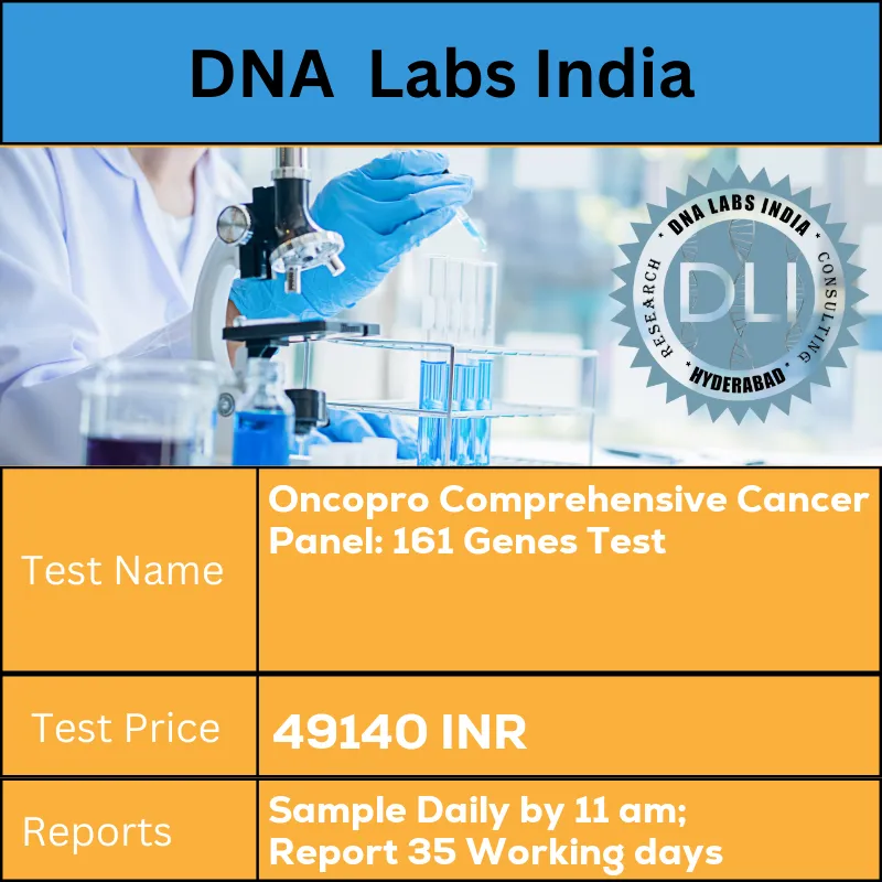 Oncopro Comprehensive Cancer Panel: 161 Genes Test cost Submit formalin fixed paraffin embedded (FFPE) tissue block. Ship at room temperature. Block should have atleast 10% tumor tissue. INR in India