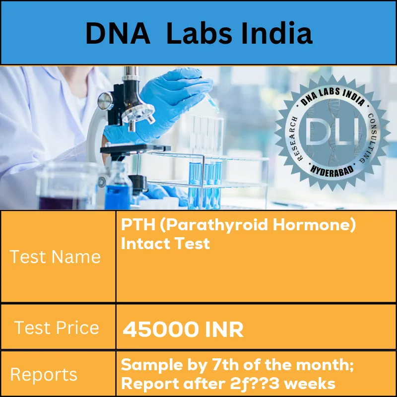 PTH (Parathyroid Hormone) Intact Test cost 2 mL (1 mL min.) serum in 1 SST. Ship refrigerated or frozen. INR in India