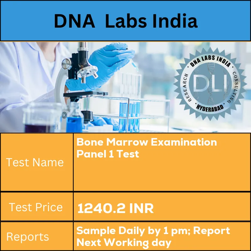 Bone Marrow Examination Panel 1 Test cost 2 mL (1 mL min.) Bone Marrow Aspirate in 1 Lavender Top (EDTA) tube AND 4 Bone Marrow Aspirate Smears AND 4 mL (2 mL min) whole blood in 1 Lavender Top (EDTA) tube AND 2 peripheral blood smears. Air dry & fix all smears in 100% Methanol for 30 minutes. Ship refrigerated. DO NOT FREEZE. Duly filled Bone Marrow Examination Requisition Form (Form 14) is mandatory. INR in India
